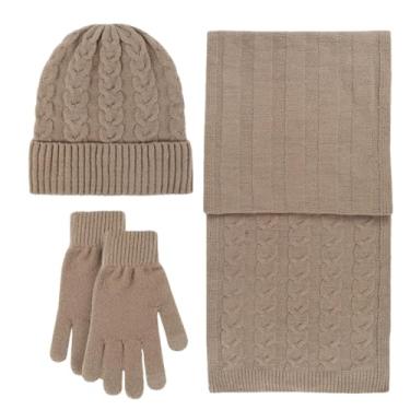 Imagem de Conjunto de 3 peças de gorro de inverno para mulheres e homens, conjunto de cachecóis de caxemira com forro de lã espessa, marrom, tamanho único