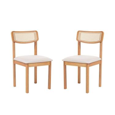 Imagem de Kit 2 Cadeiras com Encosto Tela Assento Estofado Florença Cru/Verniz Mel