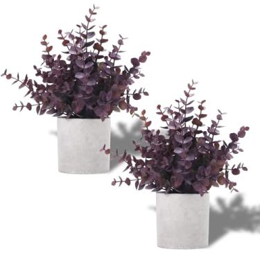 Imagem de Coferset Pacote com 2 Pequenas Plantas Falsas Eucalipto Vaso de Plantas Artificiais Decorações de Outono para Prateleira de Casa de Banho Escritório Mesa de Fazenda Decoração de Mesa de Centro