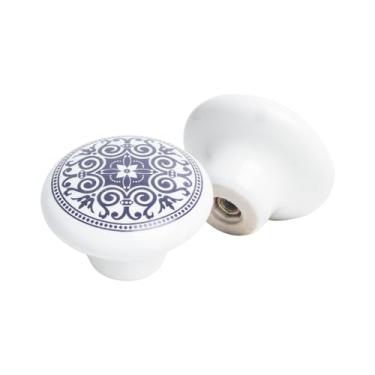 Imagem de Kit 2 Puxadores Cerâmica Porcelana 38mm Para Móveis Armário (Branco/Azul - MPPON114)