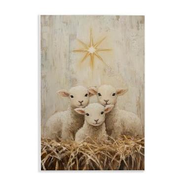 Imagem de Stupell Industries Arte de placa de parede trio de cordeiros de Natal, design por Petal Prints Design, 15 x 10