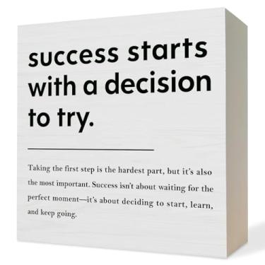 Imagem de ATBWGT Placa de caixa de madeira com citações inspiradoras de saúde mental, placa de bloco de madeira inspiradora para decoração de mesa, quarto, escritório, escritório, mesa, prateleira, 12 x 12 cm