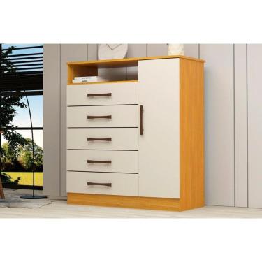 Imagem de Cômoda Solteiro Madri C- 1 Porta 1 Nicho E 5 Gavetas Nature-off White - Acp