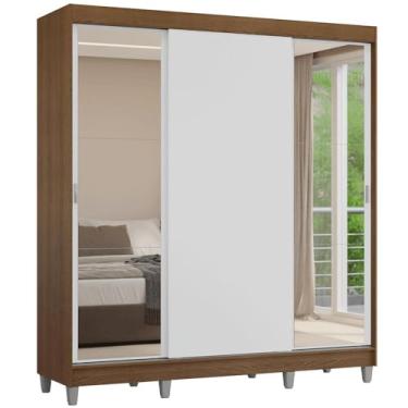 Imagem de Guarda-roupa Casal com Pés 3 Portas de Correr com Espelhos Rustic/branco Reno Madesa