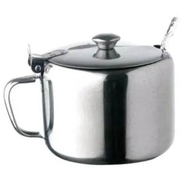 Imagem de Mini Açucareiro de Mesa Aço Inox Com Colher Compacto Prático