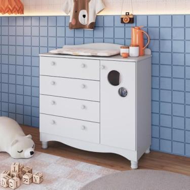 Imagem de Cômoda Infantil Organizadora 4 Gavetas Grande e 1 Porta com Prateleira e Trocador para Quarto de Bebê