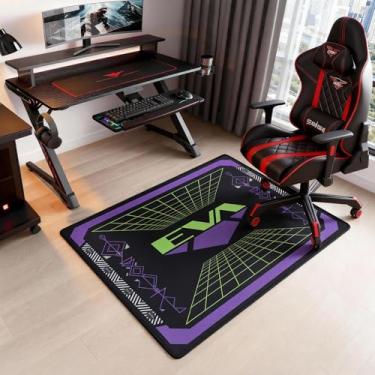 Imagem de Tapete antiderrapante para cadeira Neon Genesis Evangelion com design de grade neon 99 cm x 119 cm