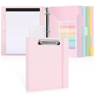 Imagem de SKYDUE Fichário pequeno de 3 anéis com prancheta, 20 cm × 25,4 cm de poliuretano, mini fichário de 2,5 cm com bloco de notas, 5 divisórias e etiquetas, pasta de prancheta ótima para escritório escolar