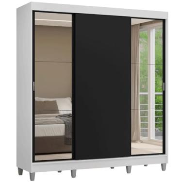 Imagem de Guarda-roupa Casal com Pés 3 Portas de Correr com Espelhos Branco/preto Reno Madesa