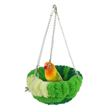 Imagem de LuckyOpt Ninho de pássaro para gaiola, cama de pássaro de lã coral, cama de papagaio quente, fácil de instalar, casa de pássaros para periquito, calopsita, periquito, canário, hamster, animais de