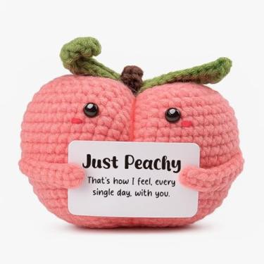 Imagem de FRBFRB Cute for Wife Husband, 'Just Peachy' Crochet Plush with Card, Sentimental Valentines Day Present for Her Him, Romantic Keepsake for Partner, Handmade Everyday Love Couples Gift