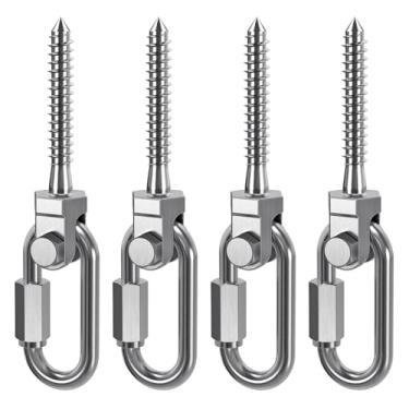 Imagem de SELEWARE Conjunto de 4 ganchos de balanço de aço inoxidável 304 resistentes, rotação de 180° para parquinho, rede de ioga, saco de pancadas e conjuntos de balanço ao ar livre