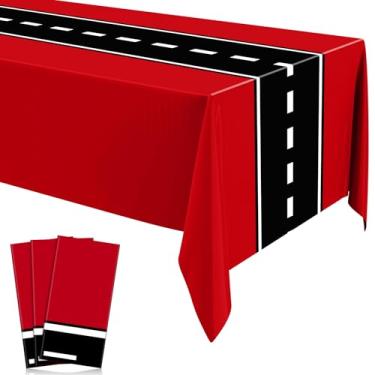 Imagem de Irenare 3 Sheets Car Birthday Party Supplies Racing Party Decorations Road Tablecloth Racetrack Table Runner Table Covers for Kids Boy Car Theme Birthday, 54 x 108 Inch (Red)