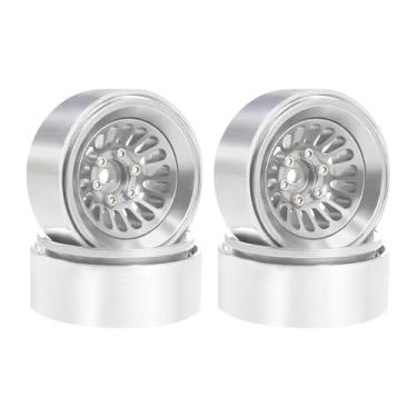 Imagem de menolana Conjunto de 4 aros de roda reforçados para upgrade, compatíveis com pneus de carros RC SCX24 e TRX4M nas escalas 1/18 e 1/24. Acessórios para veículos, Prata