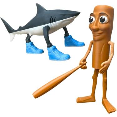 Imagem de PYBHMYTR Decoração de mesa Tralalero Tralala, boneco meme de tubarão, Tung Tung Tung Sahur Brainrot, estatueta colecionável 3D criativa presentes para fãs (branco marrom)