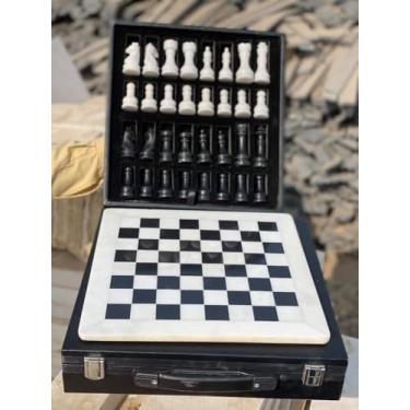 Imagem de 15 Inch Marble Chess with 32 Pieces, Packed in Rexine Box (White Black)