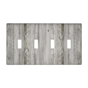 Imagem de Nadoabtm Capas para interruptores de luz, casa de fazenda, rústica, cinza, porta de celeiro, madeira, quadriciclo, elétrico, placa de parede de 4 grupos, placas decorativas para decoração de cabine de