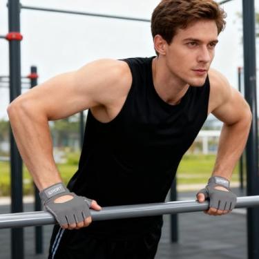 Imagem de Luvas de ginástica respiráveis de fibra de gelo (tamanho M), luvas de treino de meio dedo com aderência de silicone líquido para treinamento com pesos e academia