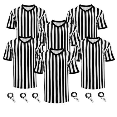 Imagem de SPTEHW 6 conjuntos de camisa de árbitro com apito oficial futebol árbitro jersey festa festa Halloween grupo fantasia para homens e mulheres (G)