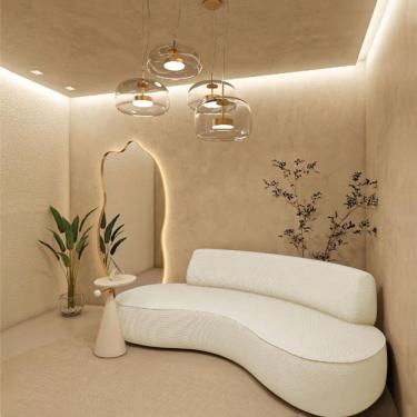 Imagem de Sofá Curvo Sala De Estar Recepção Consultório Amsterdã 250cm Linho Cor Bege