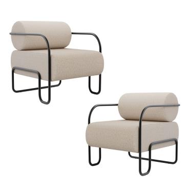 Imagem de Kit 02 Poltronas Decorativas Orgânica Living Miska Linho Bege - Desk Design