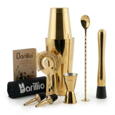 Imagem de Barillio Conjunto de coqueteleira Gold Boston – Conjunto de coqueteleira de martini ponderado de aço inoxidável com coador e misturador de bebidas – kit de barman mixologia – conjunto de bar para casa