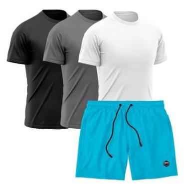 Imagem de Kit 3 Camisetas Dry Treino Fitness Academia + Short Bermuda Cinza-Masculino