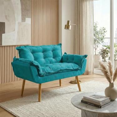 Imagem de Namoradeira Decorativa Para Sala Recepção Consultório Alice Suede (Azul Turquesa)