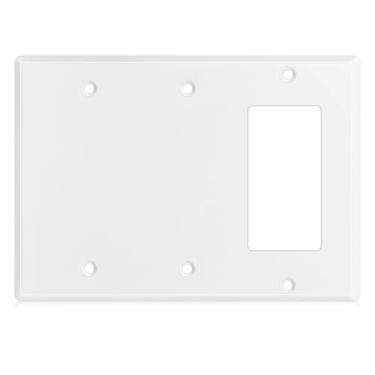 Imagem de Kingdder 1 peça de placa de parede branca de aço inoxidável com três gangs, 1-2, placa de interruptor de luz branca, tamanho 3 unidades, 11,4 x 16,2 cm, receptáculo de tomada Gfci resistente à