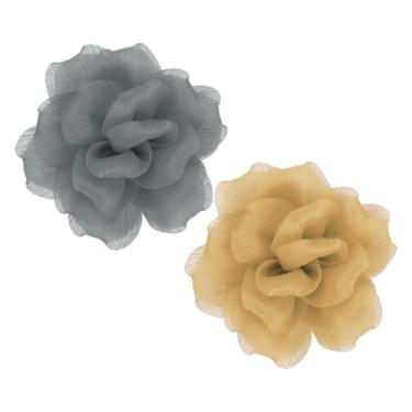 Imagem de PATIKIL 2 peças de broche de flor de tecido de cetim grande de 12 cm para mulheres broches florais elegantes de organza para casamento, dança, festa, roupas, vestido, acessórios, cáqui, cinza