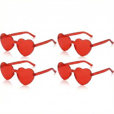 Imagem de LIEBCTRL 4 peças de óculos de sol em forma de coração para mulheres, meninas, vermelho, fofo, divertido, óculos de sol neon estéticos, acessórios de festa de formatura, presentes baratos para dia dos