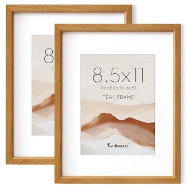 Imagem de Fun Memories Conjunto de 2 porta-retratos de 21 x 27 cm, moldura de madeira de teca maciça natural com vidro temperado HD, moldura de madeira moderna simples 21 x 20 cm fosca para 15 x 20 cm, tela de