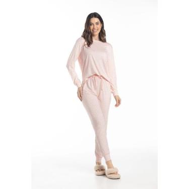 Imagem de Conjunto Pijama Feminino - Cor de Cacau, G, Xadrez vichy rosa
