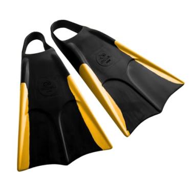 Imagem de Excel Nadadeira Rebel, Pala Curta, Calçadeira Aberta, Borracha Natural, para Bodyboard e Salvamento Aquático (Preto / Amarelo, M)