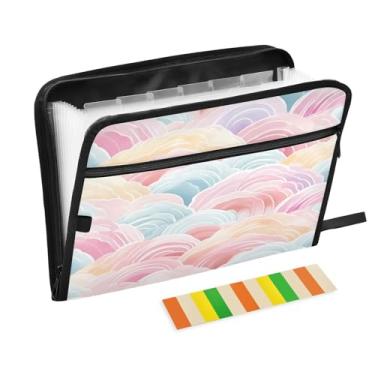 Imagem de Wassud Aquarela arco-íris 13 bolsos organizador de arquivos sanfonado pastas expansíveis com abas e adesivos, papel tamanho carta A4, recibo de papel, organizador de pastas de documentos para viagens