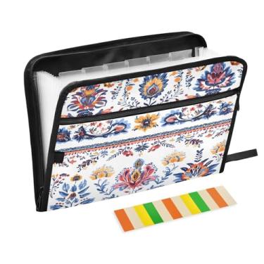 Imagem de CEBUGI Pasta expansível de 13 bolsos, impermeável, sanfonada, organizador de arquivos com etiquetas tamanho A4, organizador de documentos de papel para escola, material de escritório, boho floral