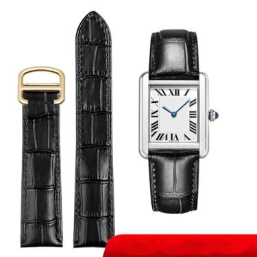 Imagem de XLCZMYL Pulseira de relógio masculina e feminina azul vermelha rosa 16 18 pulseira de couro de substituição de 20 mm, ouro preto, 18 mm