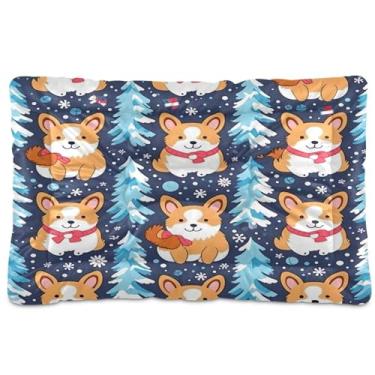 Imagem de Wassud Corgi Cama de cachorro pequena lavável com estampa de Natal, tapetes para cães pequenos, almofada portátil macia para animais de estimação, cama antiderrapante para cães e gatos, almofada