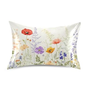 Imagem de Fronhas Engraçadas Minimalistas Flores Silvestres Aquarela Padrão King Queen Capas de Almofada Cetim Refrigerante para Pele de Acne Personalizada King Size 101,6 cm x 50,8 cm