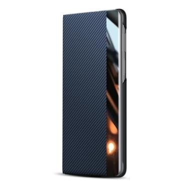 Imagem de LYJSMGZ Capa flip para Samsung Z Fold7, textura de fibra de carbono, à prova de choque, magnética, à prova de choque, capa de negócios, suporta carregamento sem fio, azul, Z Fold 7