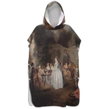 Imagem de Joisal Roupão de mudança de poncho de surfe plus size para toalha de natação com capuz estética rococó impressão artística ponchos adultos para mulheres