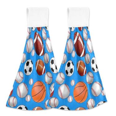 Imagem de Bolas esportivas personalizadas bolas de futebol azul primavera toalhas de mão com laços pendurados conjunto de 2 toalhas fofas ultra absorventes decoração de cozinha, 46 x 35 centímetros