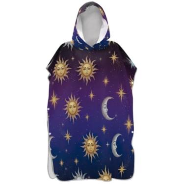 Imagem de Joisal Poncho de surfe roxo gradiente sol lua celestial para roupão de banho adulto toalhas com capuz plus size ponchos femininos com capuz