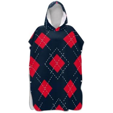 Imagem de Joisal Poncho de surfe trocador de roupão adulto praia moletom toalha floral plus size adulto ponchos para mulheres xadrez vermelho marinho