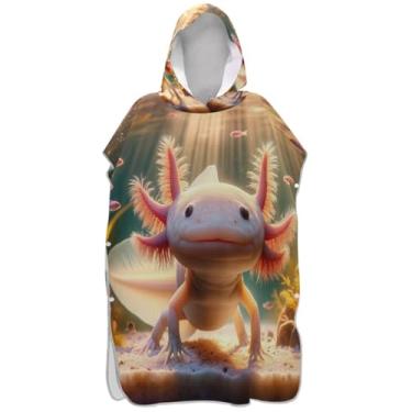 Imagem de Joisal Poncho de surfe plus size para adultos trocador de roupa de praia com capuz toalha de banho rosa axolote ponchos de praia subaquáticos para homens