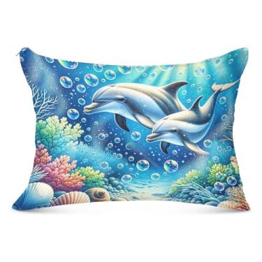 Imagem de Capa de almofada decorativa com zíper de golfinho fofo King Queen tamanho padrão capas de almofada com estampa de arte fronha de cama macia, tamanho Queen, 50,8 cm x 76,2 cm