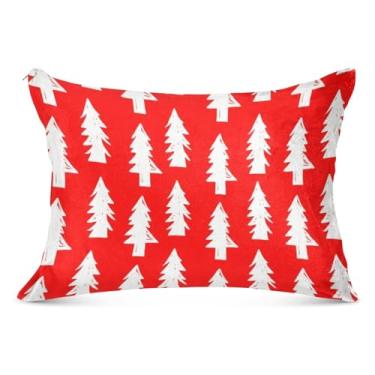 Imagem de Árvores de Natal brancas vermelhas grandes fronhas decorativas com zíper longo fronha King Queen padrão bonito grande fronha, tamanho do corpo, 53 cm x 137 cm