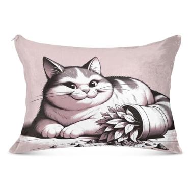 Imagem de Cute Cat Mischief Pink Fofa Fronha com Zíper Padrão Queen King Size Fronhas Estampa Macia para Cama, Tamanho Queen, 50,8 cm x 76,2 cm