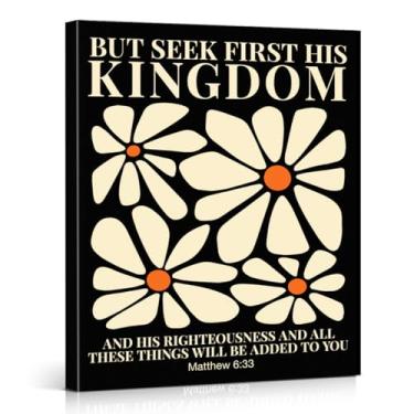 Imagem de Impressão de arte de parede em tela com versículo bíblico cristão Mateus 6:33 Escritura pôster imagem arte religiosa emoldurada para decoração de casa 20 x 25 cm, presentes espirituais cristãos