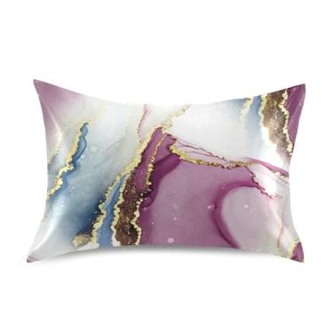 Imagem de Travesseiros padrão King Queen com estampa roxa abstrata de cetim para presentes refrescantes de cabelo, decoração de cama, tamanho king size 101,6 cm x 50,8 cm